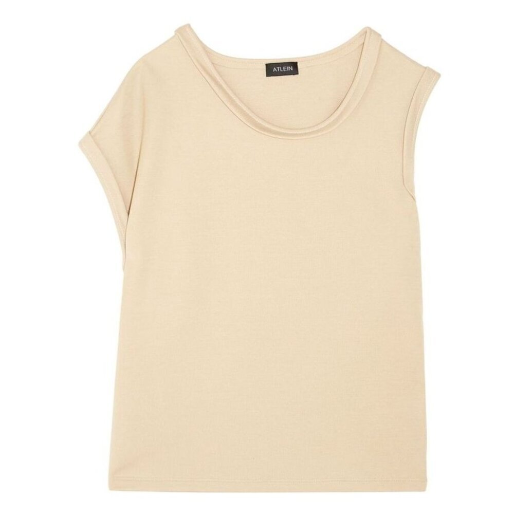 Atlein Shirt‎ Women 4 Tan Beige Knit Sleeveless Asymmetric Neckline Tee